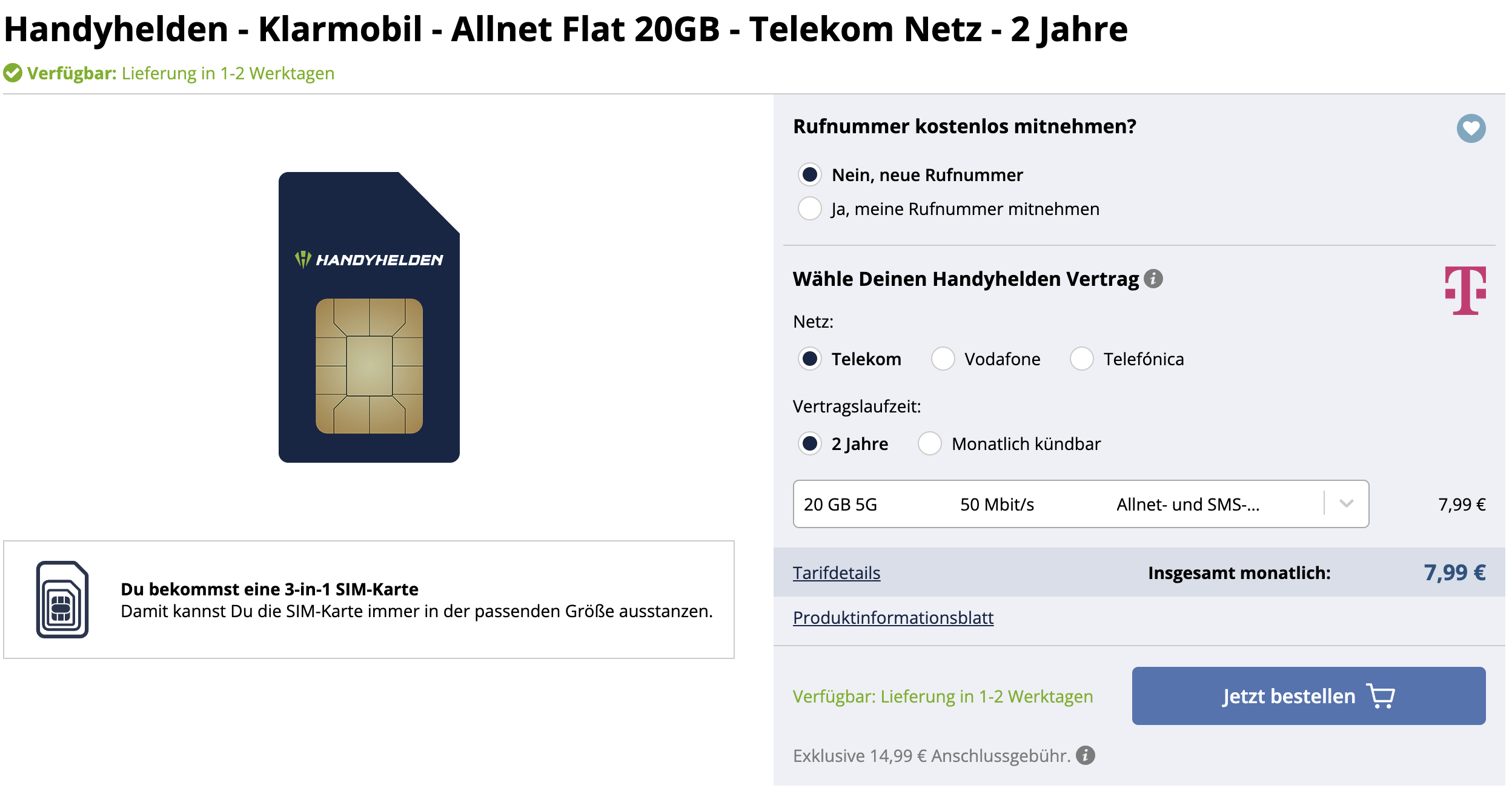 20gb Telekom Tarif Handyhelden Klarmobil